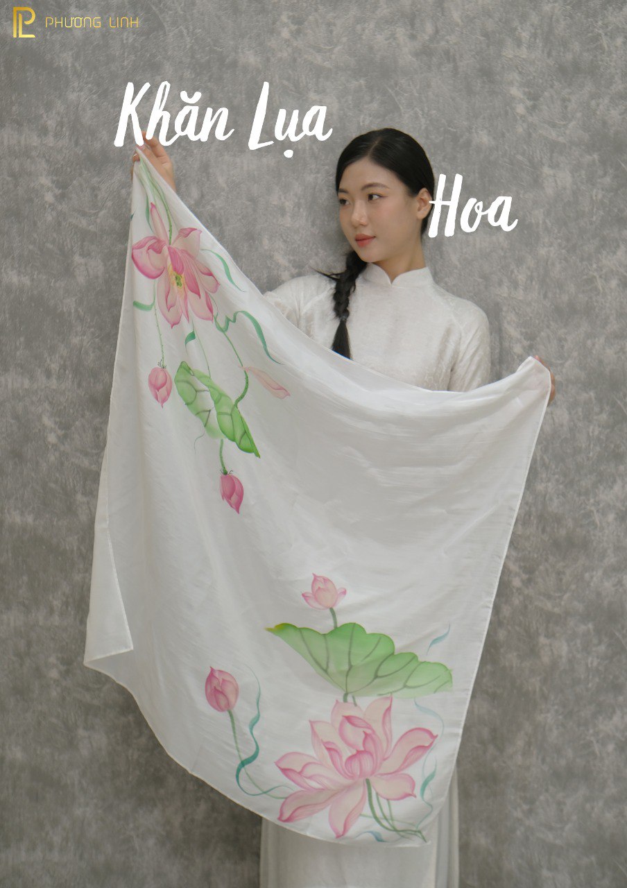 KHĂN LỤA VẼ TAY THỦ CÔNG NGHỆ THUẬT HOA SEN QUỐC