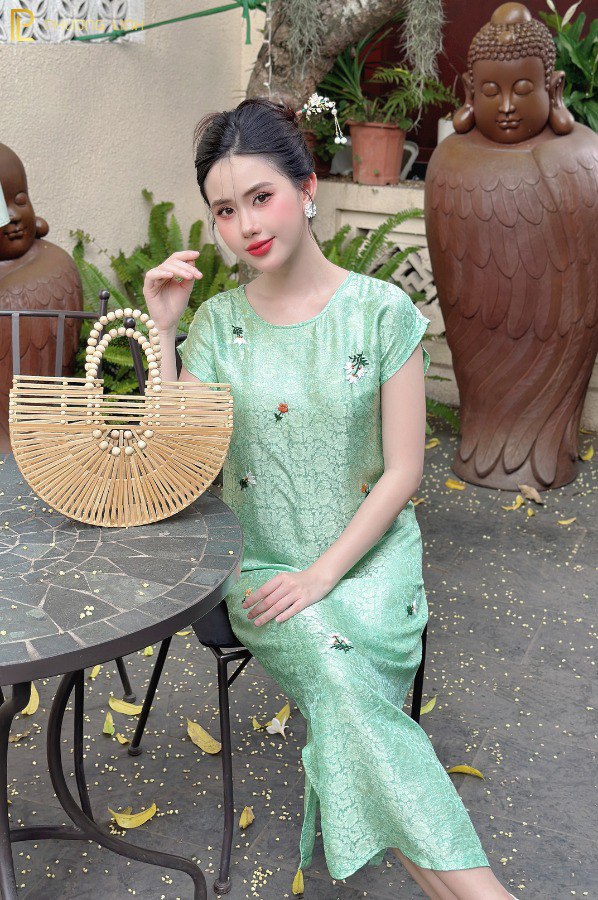 ĐẦM LỤA HUYỀN VY - XANH MINT