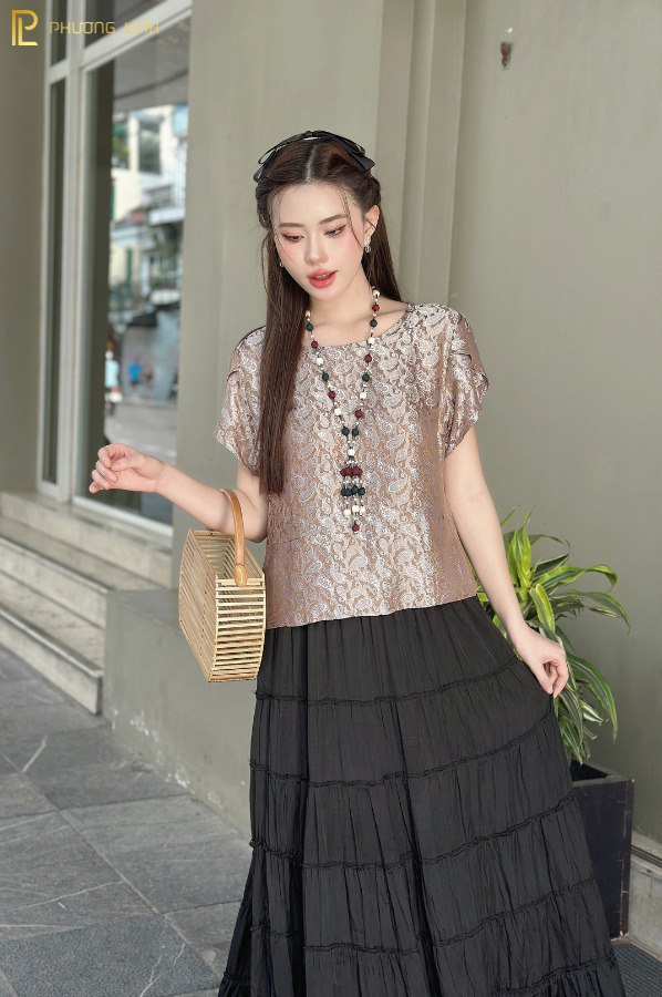 ÁO LỤA DIÊN BÍCH - NÂU TÂY