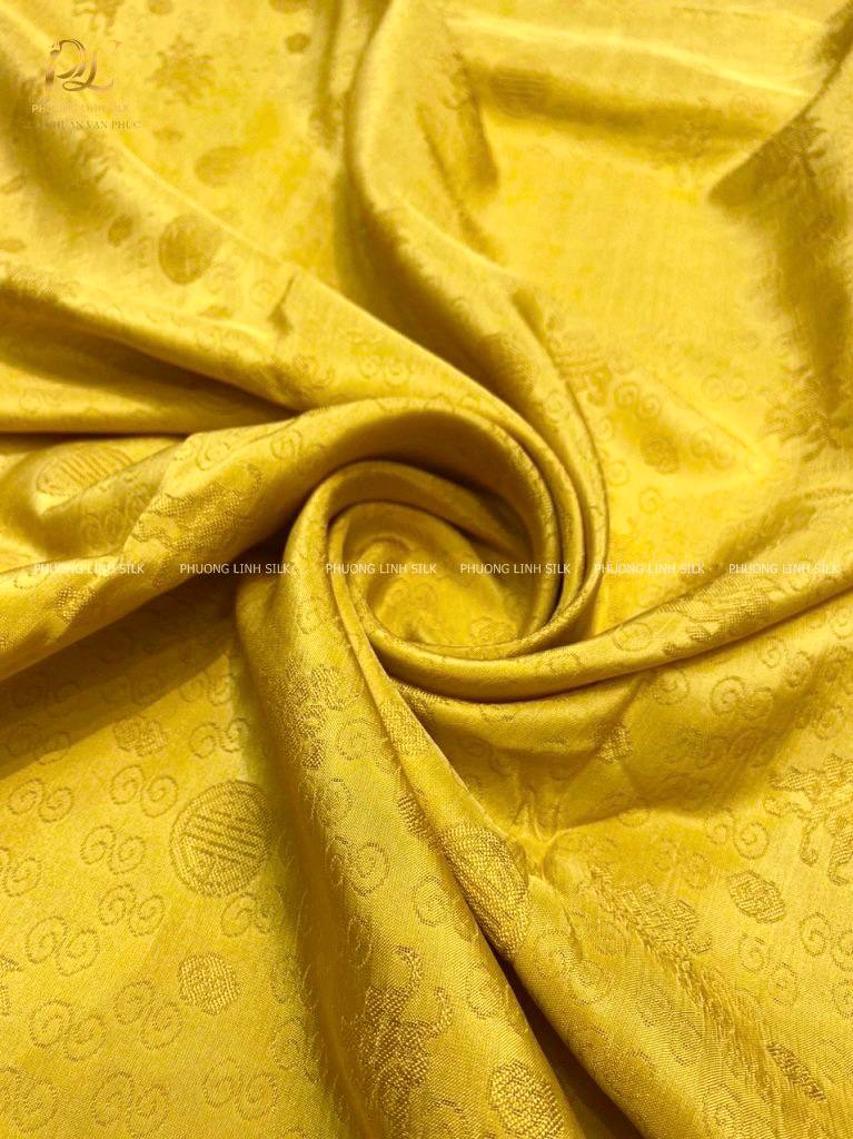 VẢI LỤA VÂN MÀU VÀNG THỌ DƠI 100% TƠ TẰM