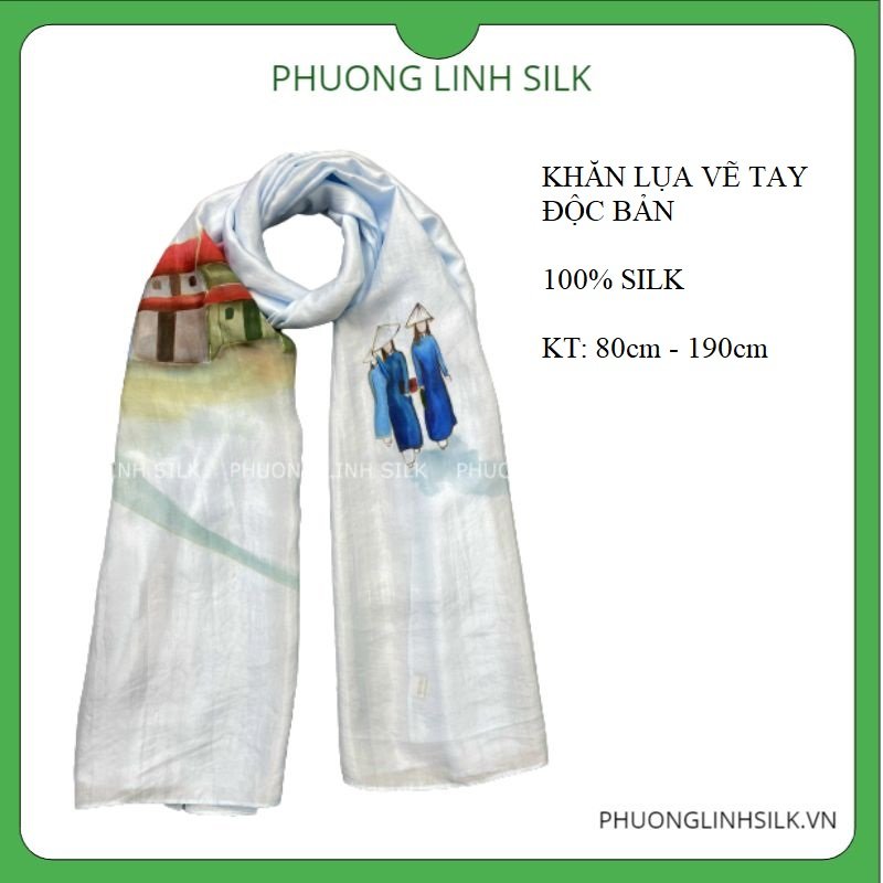 KHĂN LỤA VẼ MÀU NƯỚC 100% TƠ TẰM PHỐ CỔ