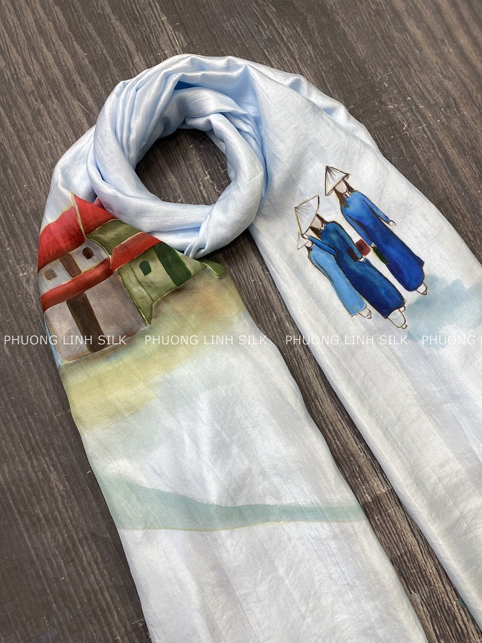 KHĂN LỤA VẼ MÀU NƯỚC 100% TƠ TẰM PHỐ CỔ