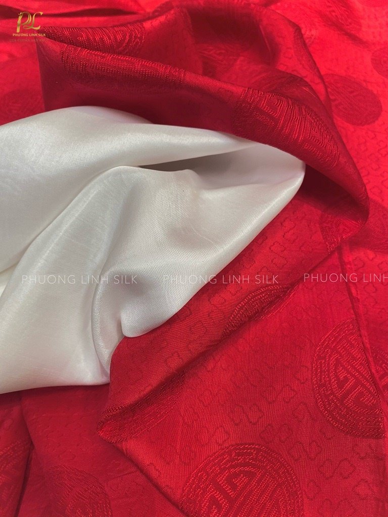 VẢI LỤA VÂN THỌ MÀU ĐỎ TƯƠI 100% TƠ TẰM