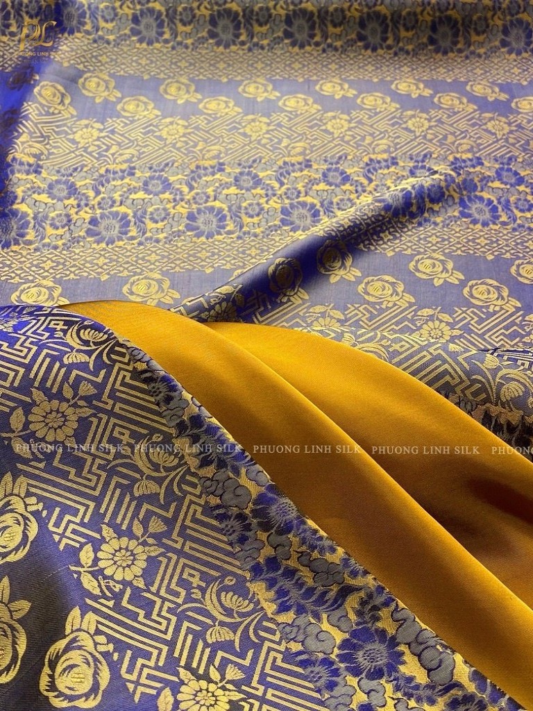 VẢI LỤA SATIN TƠ TẰM -  THỔ CẨM MÀU VÀNG RÊU VÀ VẢI SATIN TRƠN 70% TƠ TẰM