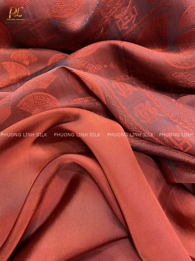 VẢI LỤA 2 DA MÀU CAM ĐÔ