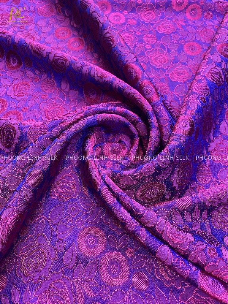 VẢI LỤA TƠ TẰM HOA HỒNG