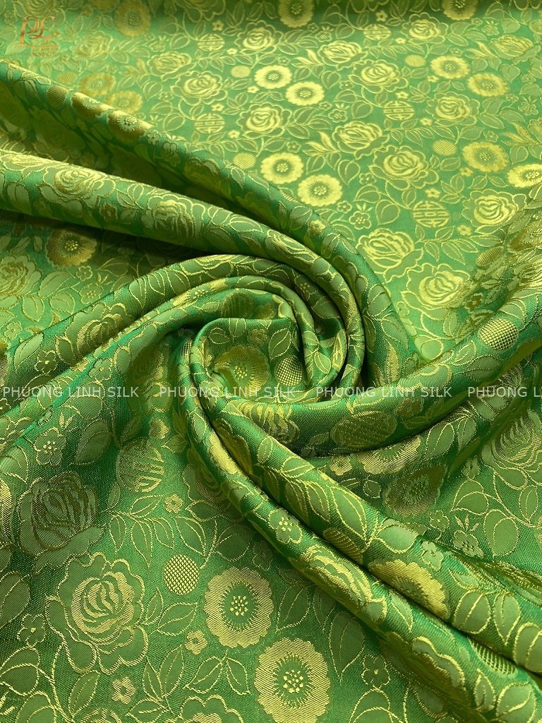 VẢI LỤA TƠ TẰM HOA HỒNG THỌ