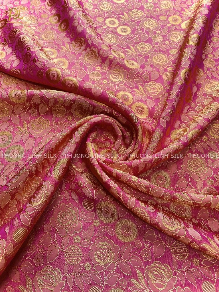 VẢI LỤA TƠ TẰM HOA HỒNG