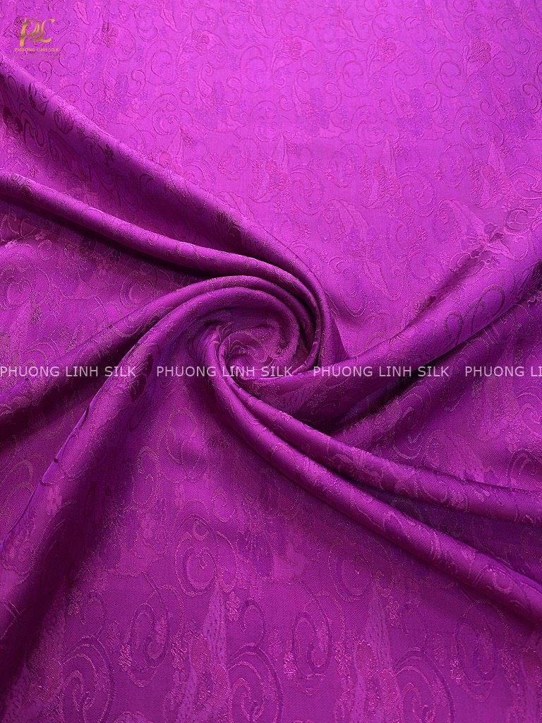 VẢI LỤA SATIN TƠ TẰM HOA BAN MÀU TÍM HỒNG