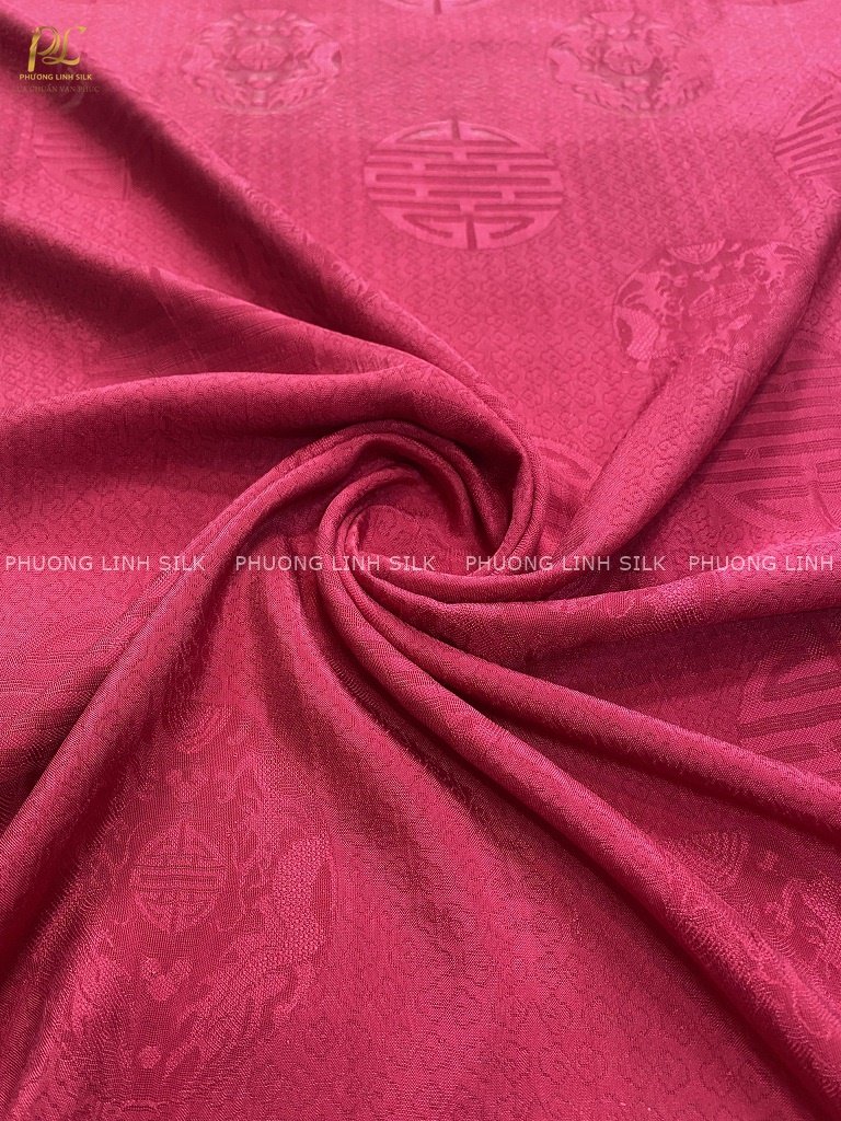 VẢI LỤA VÂN LƯỠNG LÔNG CHẦU NGUYỆT MÀU ĐỎ ĐÔ