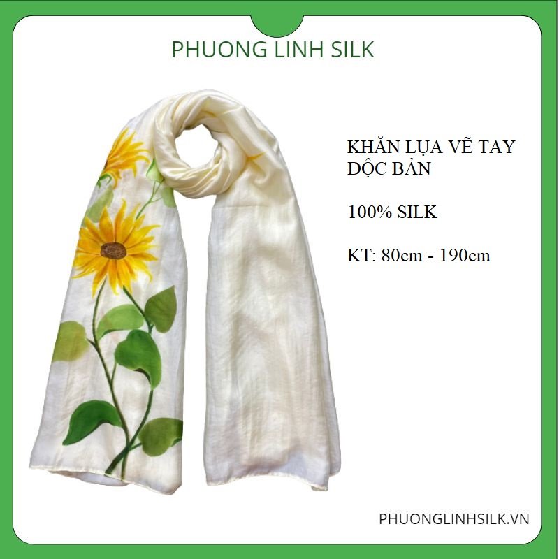 KHĂN LỤA VẼ MÀU NƯỚC 100% TƠ TẰM HOA CÚC