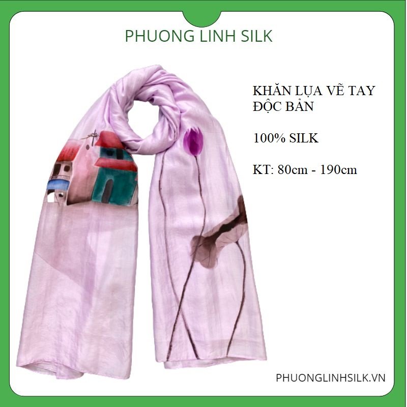 KHĂN LỤA VẼ MÀU NƯỚC 100% TƠ TẰM PHỐ CỔ
