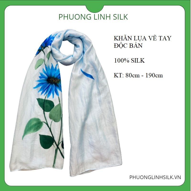 KHĂN LỤA VẼ MÀU NƯỚC 100% TƠ TẰM HOA CÚC