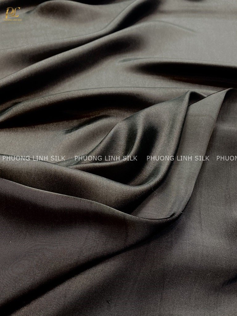 VẢI LỤA TƠ TẰM SATIN TRƠN MÀU ĐEN