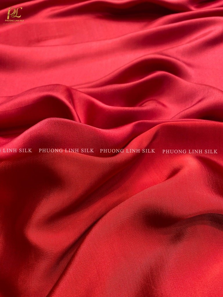 VẢI LỤA TƠ TẰM SATIN TRƠN MÀU ĐỎ TƯƠI