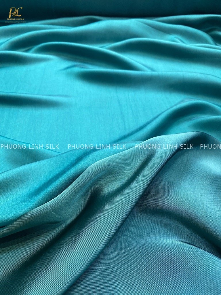 VẢI LỤA TƠ TẰM SATIN TRƠN MÀU XANH NGỌC ĐẬM