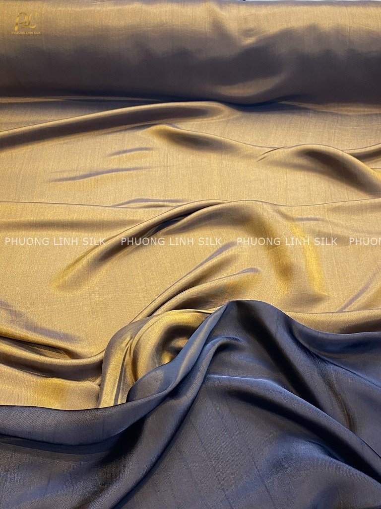 VẢI LỤA TƠ TẰM SATIN TRƠN MÀU VÀNG ÁNH ĐỒNG