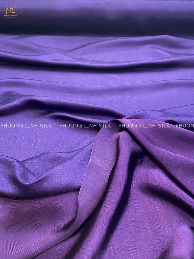 VẢI LỤA TƠ TẰM SATIN TRƠN MÀU TÍM HUẾ