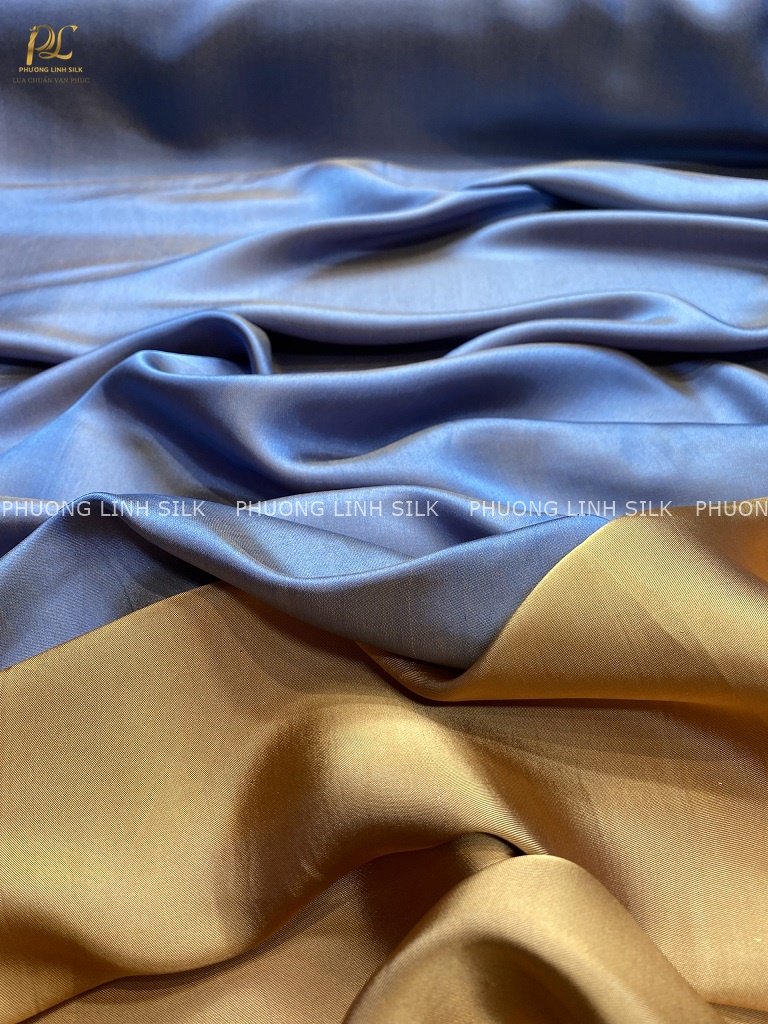 VẢI LỤA TƠ TẰM SATIN TRƠN MÀU XANH VÀNG
