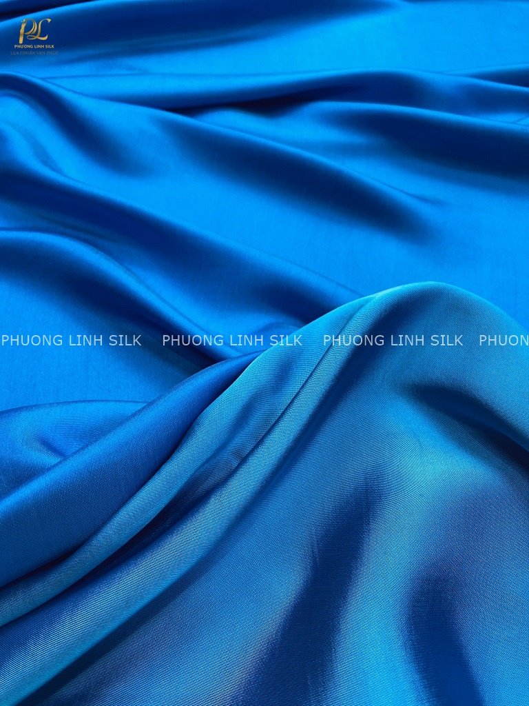 VẢI LỤA TƠ TẰM SATIN TRƠN MÀU XANH BIỂN