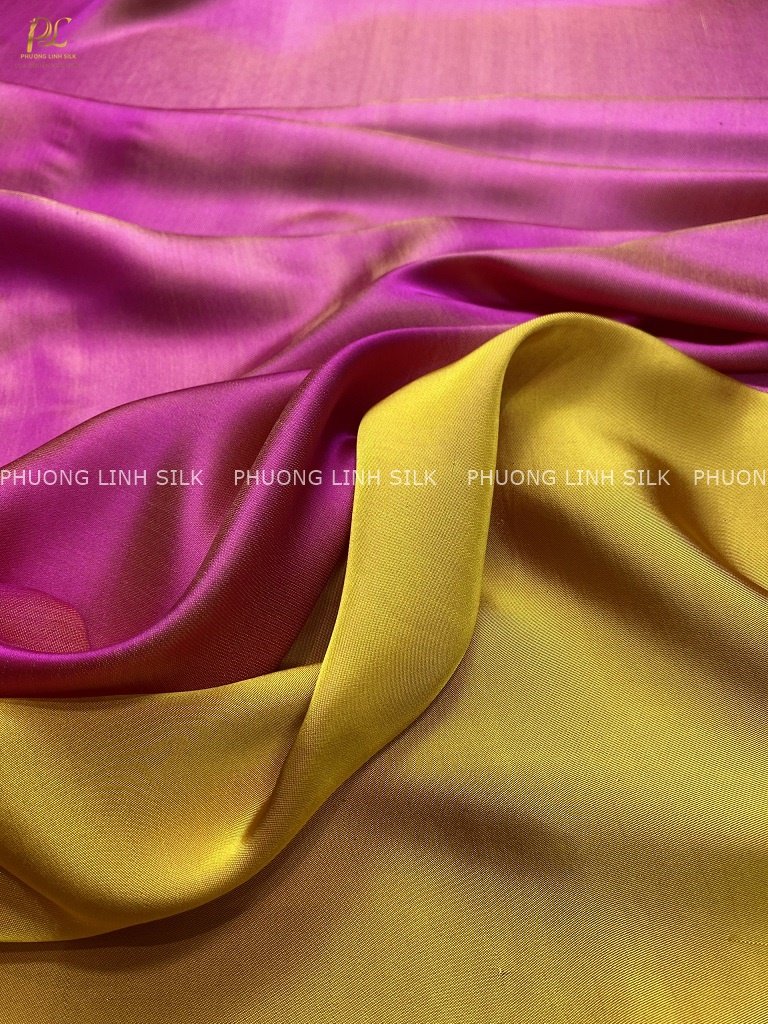 VẢI LỤA TƠ TẰM SATIN TRƠN MÀU HỒNG VÀNG