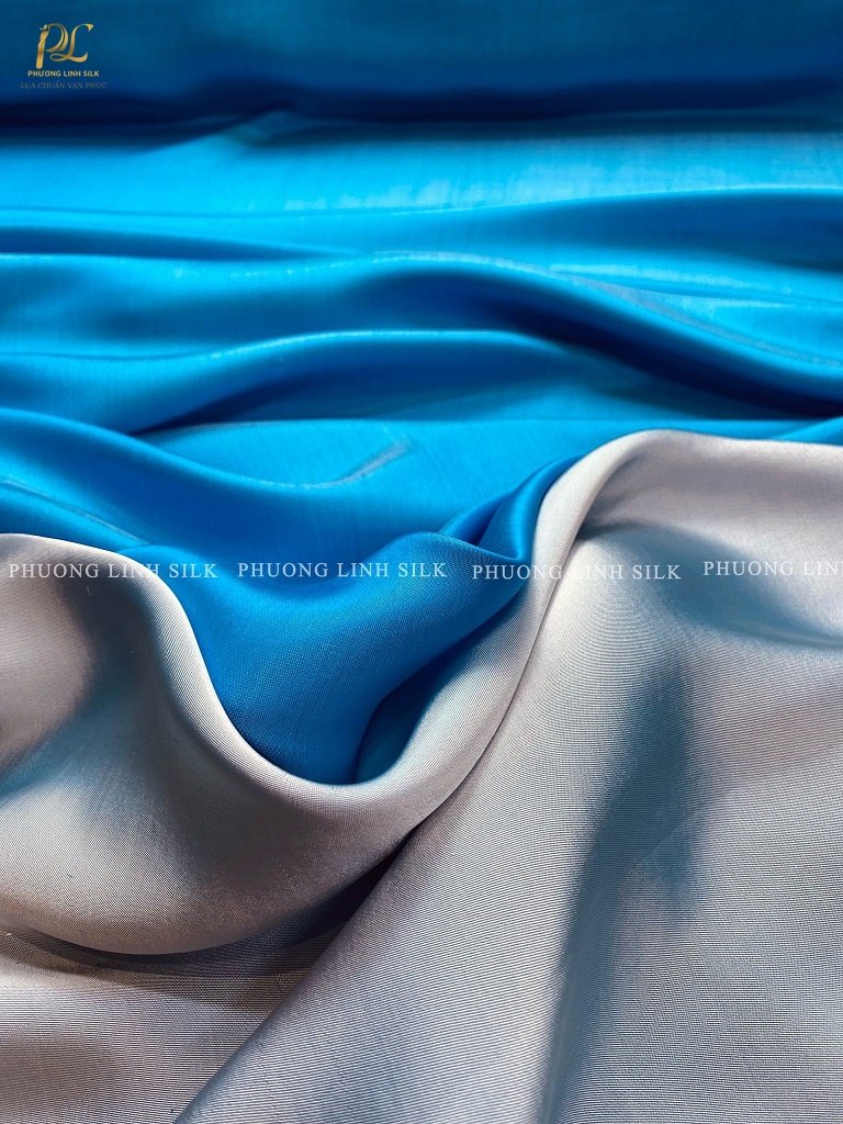 VẢI LỤA TƠ TẰM SATIN TRƠN MÀU XANH BIỂN GHI