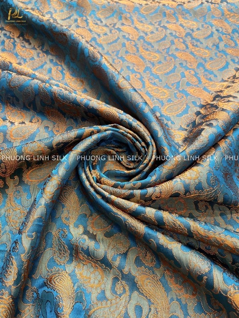 VẢI LỤA SATIN TƠ TẰM ĐUÔI CÔNG XANH CỔ VỊT ÁNH ĐỒNG