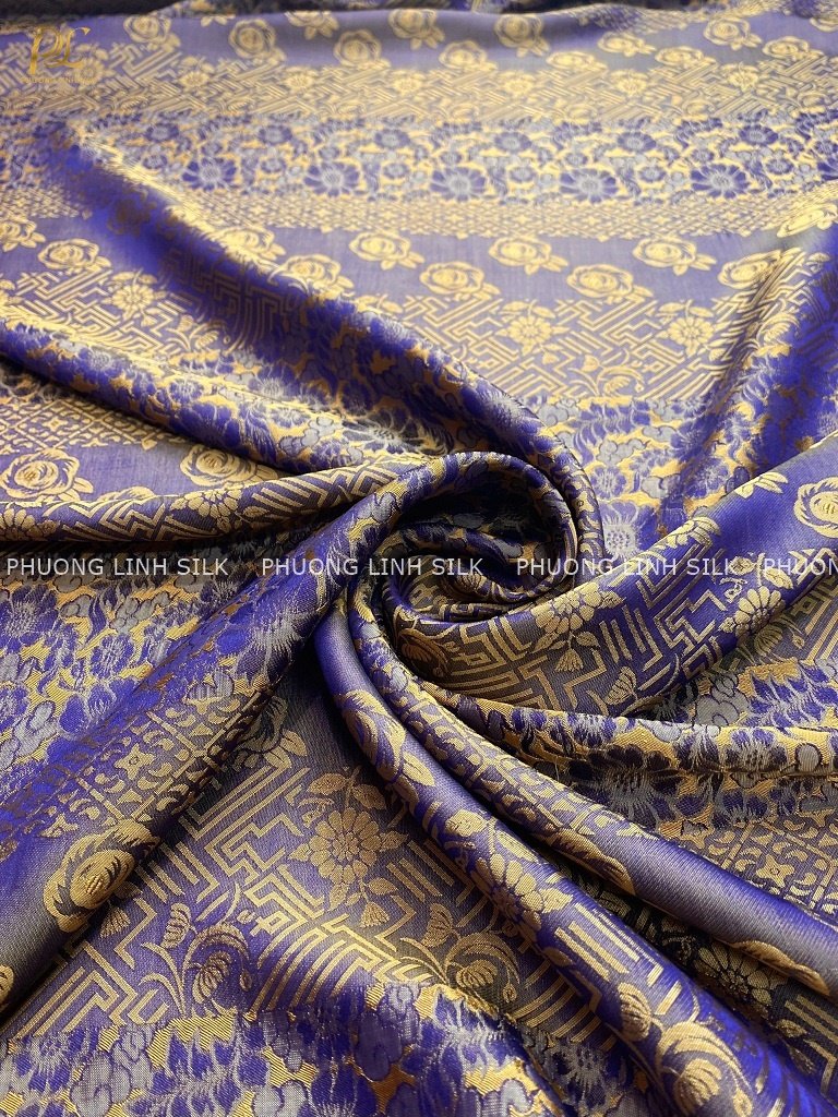 VẢI LỤA SATIN TƠ TẰM THỔ CẨM MÀU RÊU VÀNG