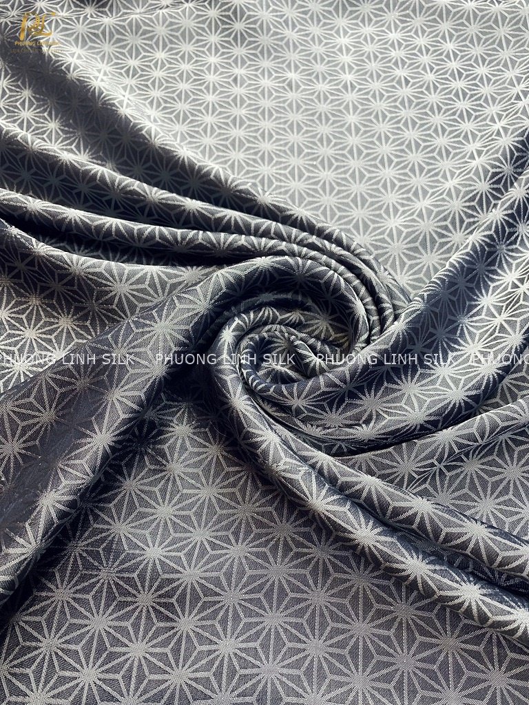 VẢI LỤA SATIN TƠ TẰM HOA SAO MÀU GHI