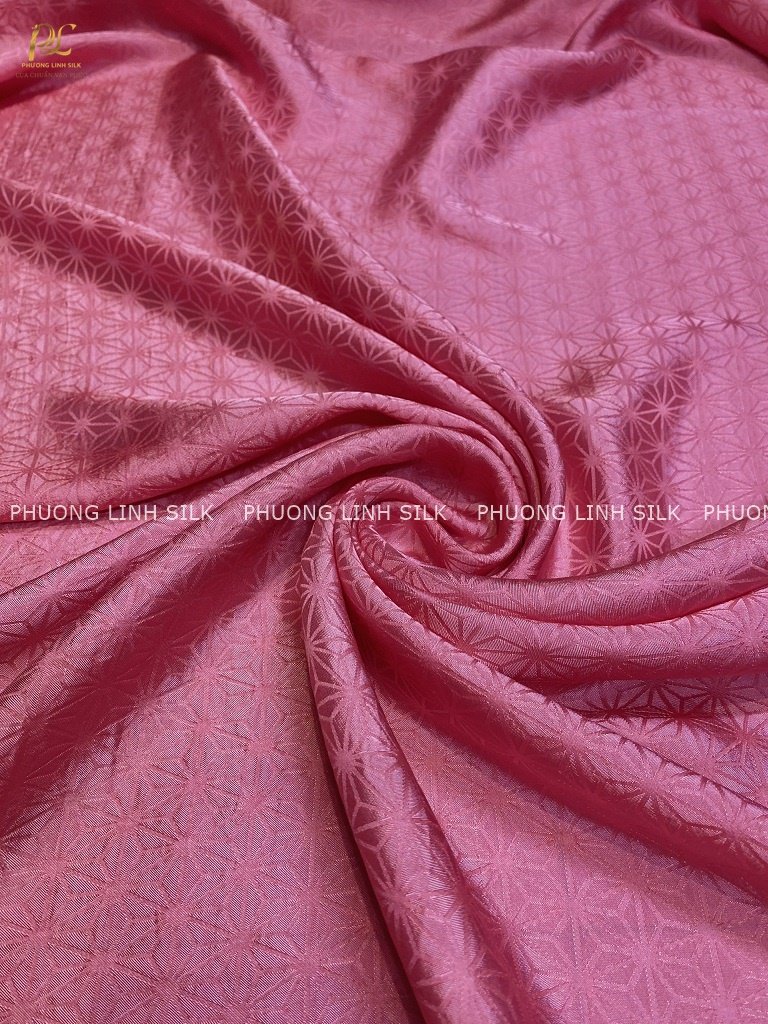 VẢI LỤA SATIN TƠ TẰM HOA SAO MÀU HỒNG