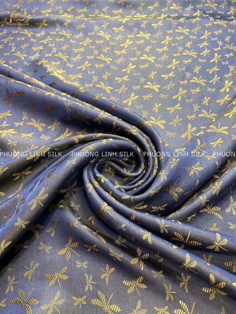 VẢI LỤA TƠ TẰM SATIN CHUỒN CHUỒN MÀU RÊU VÀNG