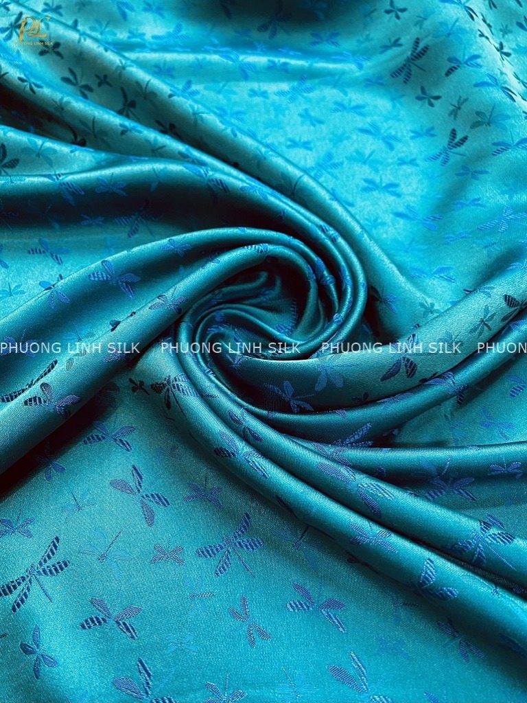 VẢI LỤA TƠ TẰM SATIN CHUỒN CHUỒN MÀU XANH NGỌC