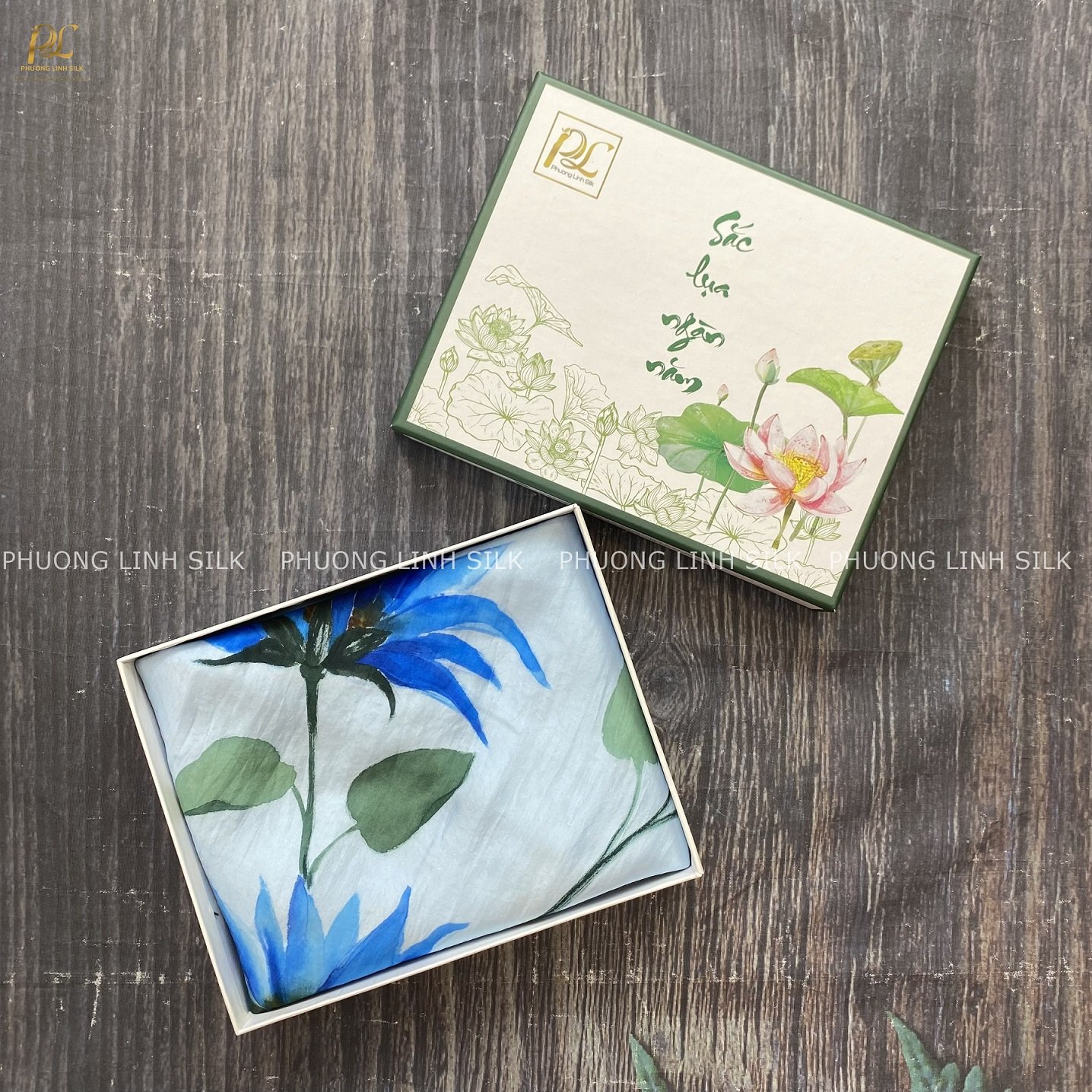 KHĂN LỤA VẼ MÀU NƯỚC 100% TƠ TẰM HOA CÚC