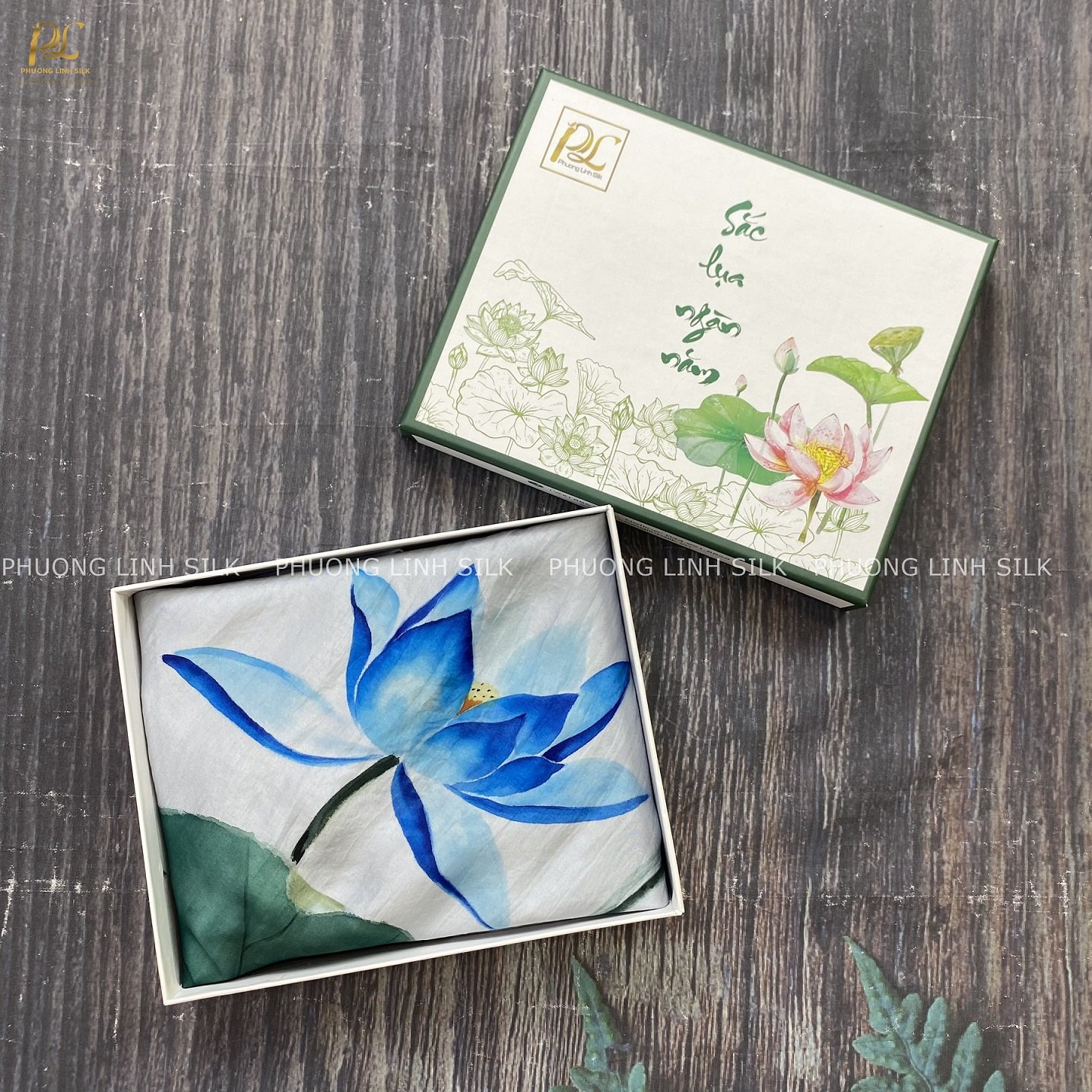 KHĂN LỤA VẼ MÀU NƯỚC 100% TƠ TẰM HOA SEN