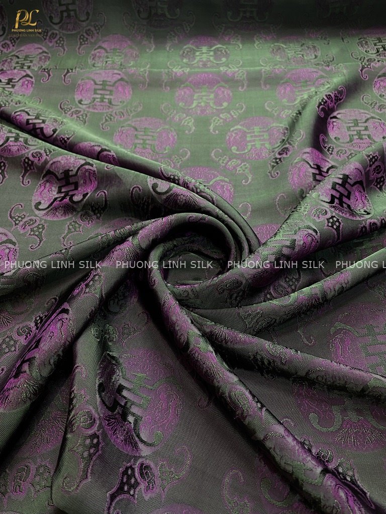 VẢI LỤA 2 DA NGŨ PHÚC THỌ DƠI MẬN RÊU