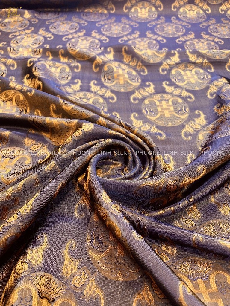 VẢI LỤA TƠ TẰM NGŨ PHÚC MÀU NÂU ĐỒNG