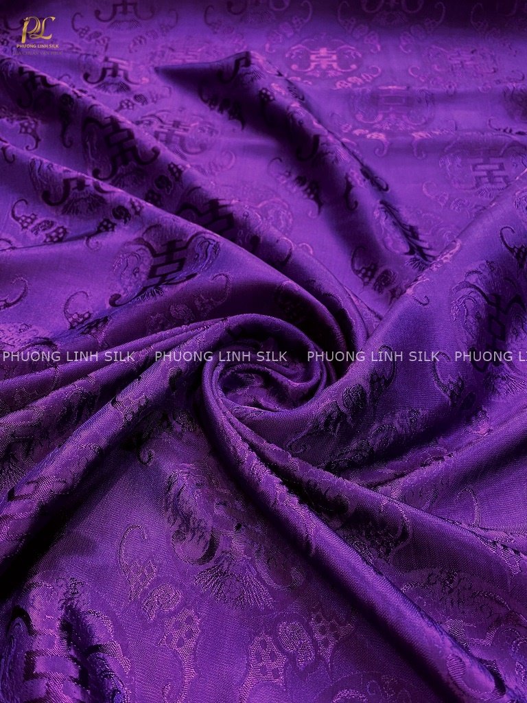 VẢI LỤA 2 DA NGŨ PHÚC THỌ DƠI TÍM