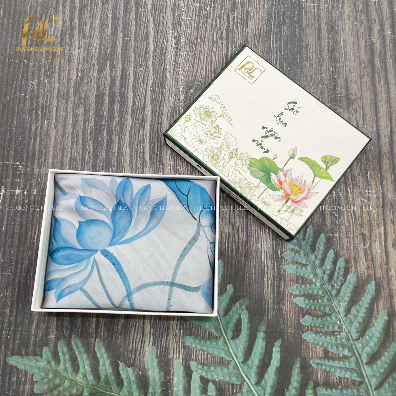 KHĂN LỤA VẼ MÀU NƯỚC NGHỆ THUẬT 100% TƠ TẰM HOA SEN QUỐC