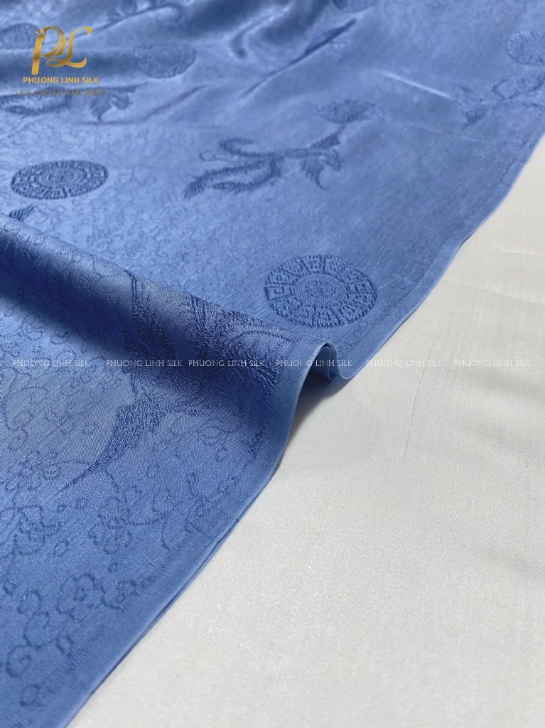 VẢI LỤA VÂN XANH SỨ NHẠT 100% TƠ TẰM