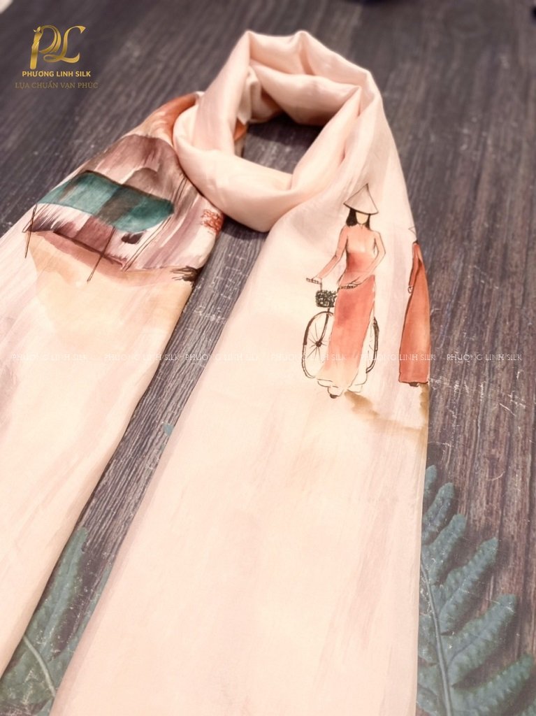 KHĂN LỤA VẼ MÀU NƯỚC NGHỆ THUẬT ĐỘC BẢN 100% TƠ TẰM PHỐ CỔ