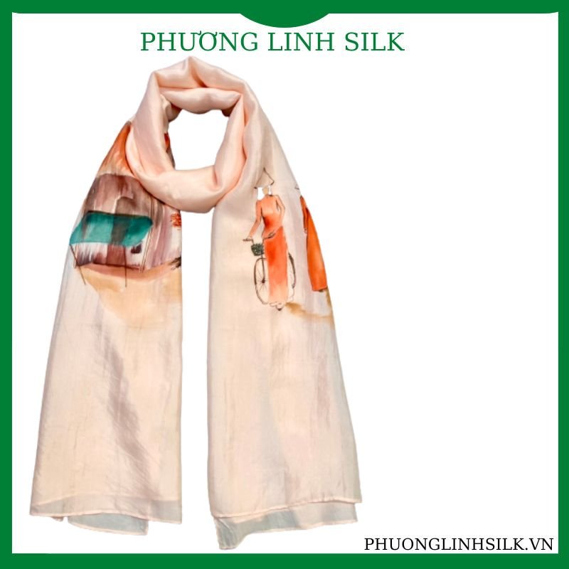 KHĂN LỤA VẼ MÀU NƯỚC NGHỆ THUẬT ĐỘC BẢN 100% TƠ TẰM PHỐ CỔ