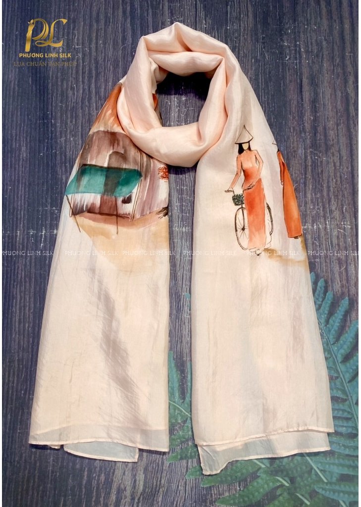 KHĂN LỤA VẼ MÀU NƯỚC NGHỆ THUẬT ĐỘC BẢN 100% TƠ TẰM PHỐ CỔ