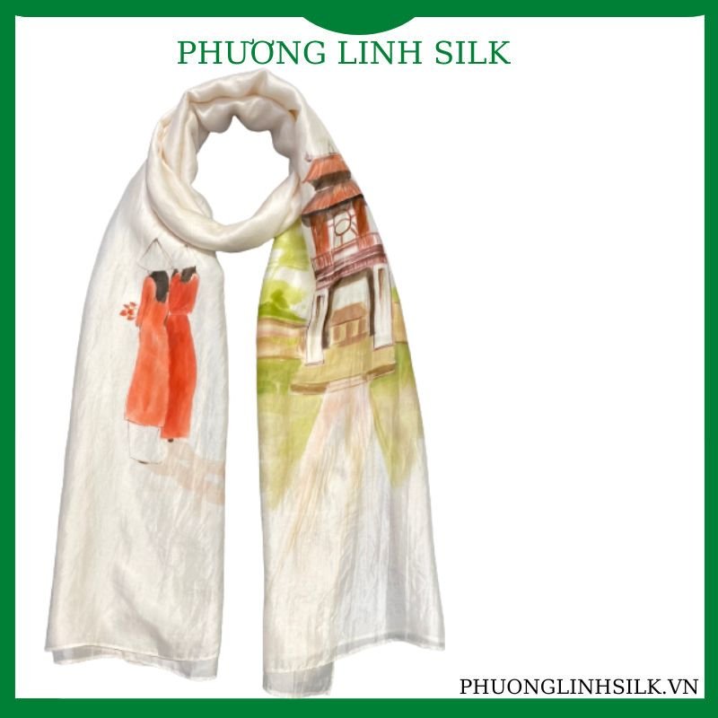 KHĂN LỤA VẼ MÀU NƯỚC NGHỆ THUẬT ĐỘC BẢN 100% TƠ TẰM KHUÊ VĂN CÁC