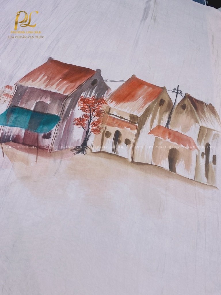KHĂN LỤA VẼ MÀU NƯỚC NGHỆ THUẬT ĐỘC BẢN 100% TƠ TẰM PHỐ CỔ