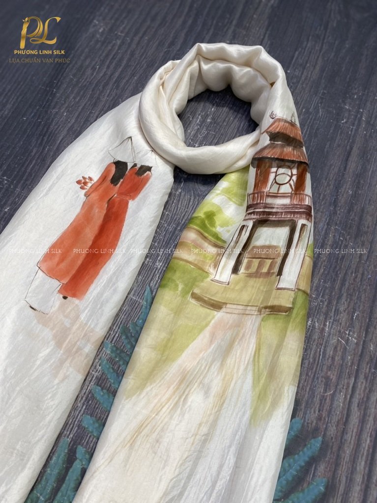 KHĂN LỤA VẼ MÀU NƯỚC NGHỆ THUẬT ĐỘC BẢN 100% TƠ TẰM KHUÊ VĂN CÁC