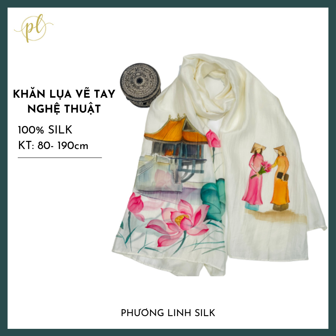 KHĂN LỤA VẼ MÀU NƯỚC NGHỆ THUẬT ĐỘC BẢN 100% TƠ TẰM PHONG CẢNH VIỆT NAM