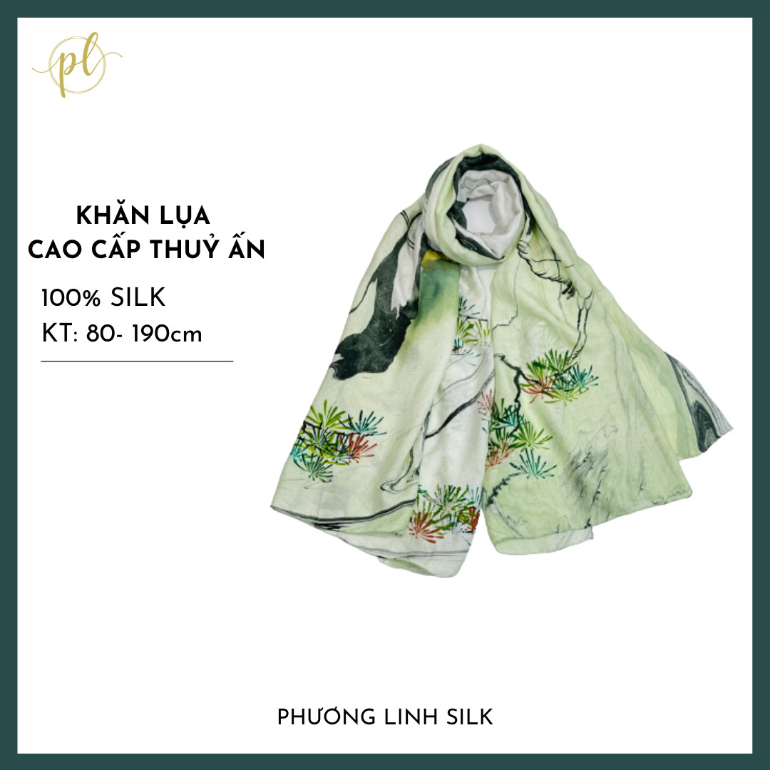 KHĂN LỤA VẼ TAY CAO CẤP VÂN CỔ THỦY ẤN 100% TƠ TẰM ĐỘC BẢN VẼ HẠC TIÊN