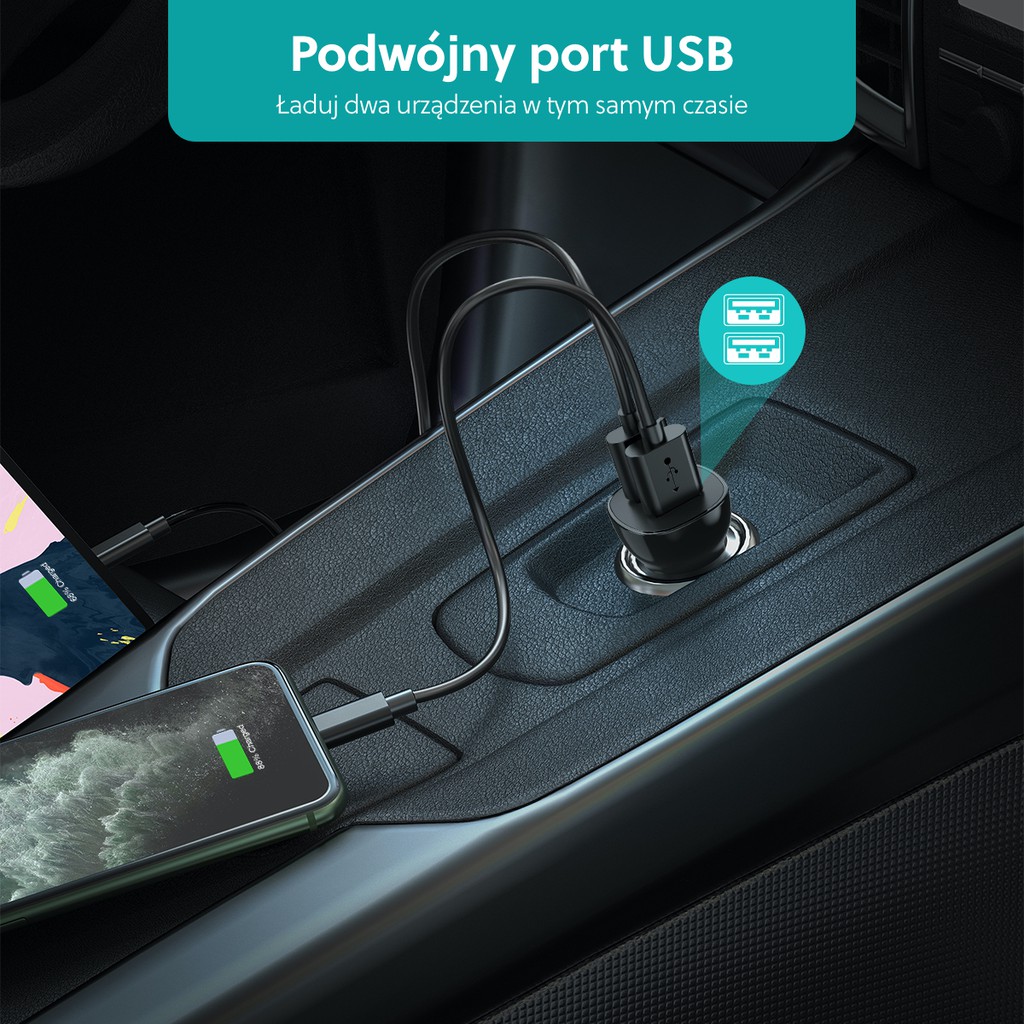 Củ Sạc Điện Thoại Ô Tô 15W, 2 Cổng USB CHOETECH C0053 - Hàng Chính Hãng