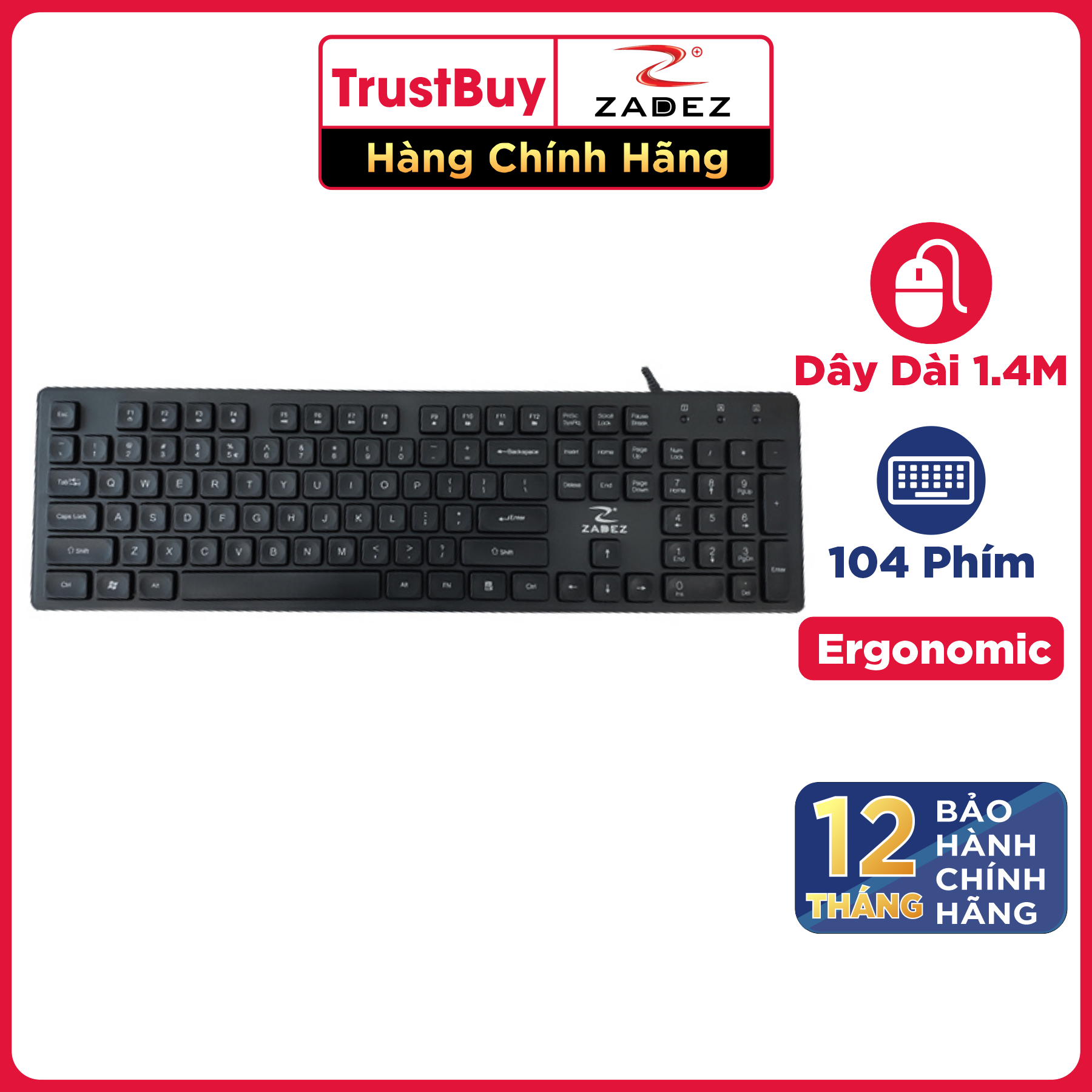 Bàn Phím Có Dây ZADEZ ZK121 Cổng Cắm USB - Hàng Chính Hãng