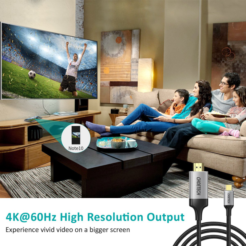 Bộ Cáp Type C to HDMI Dài 1.8M Phân Giải 4K 60Hz Kèm Đầu Chuyển C to HDMI Thunderbolt 3 CHOETECH CH0033-BK- Hàng Chính Hãng